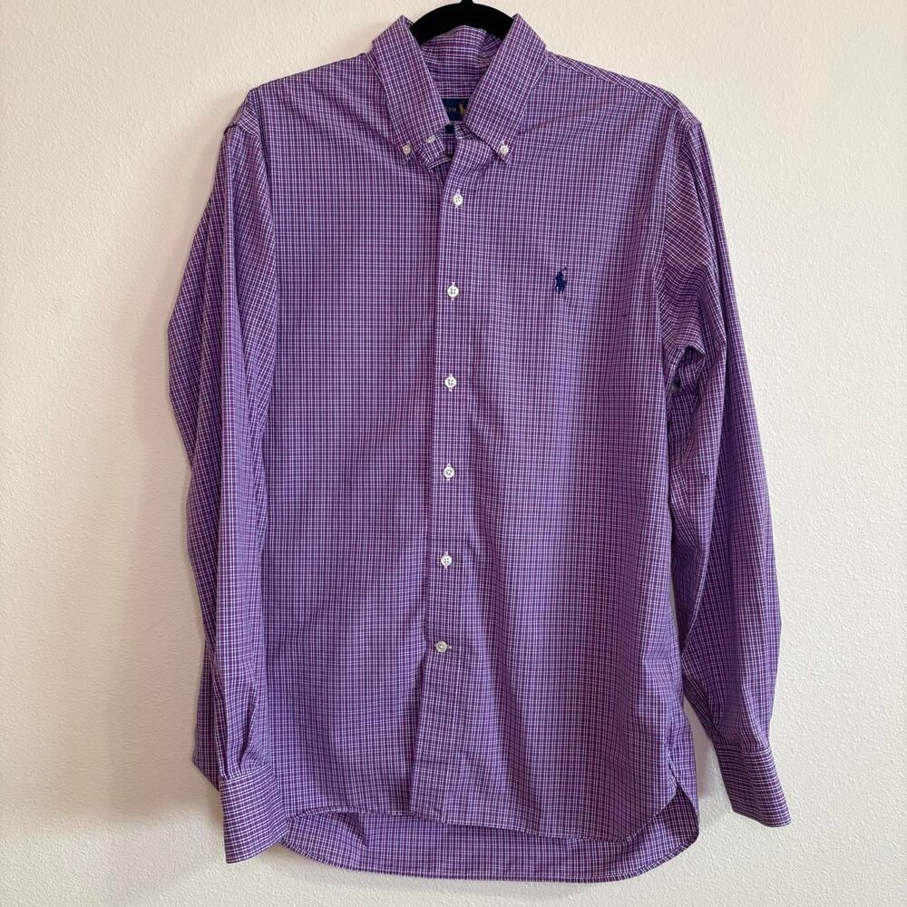 Ralph Lauren Men's Purple Checkered Shirt Easy Care